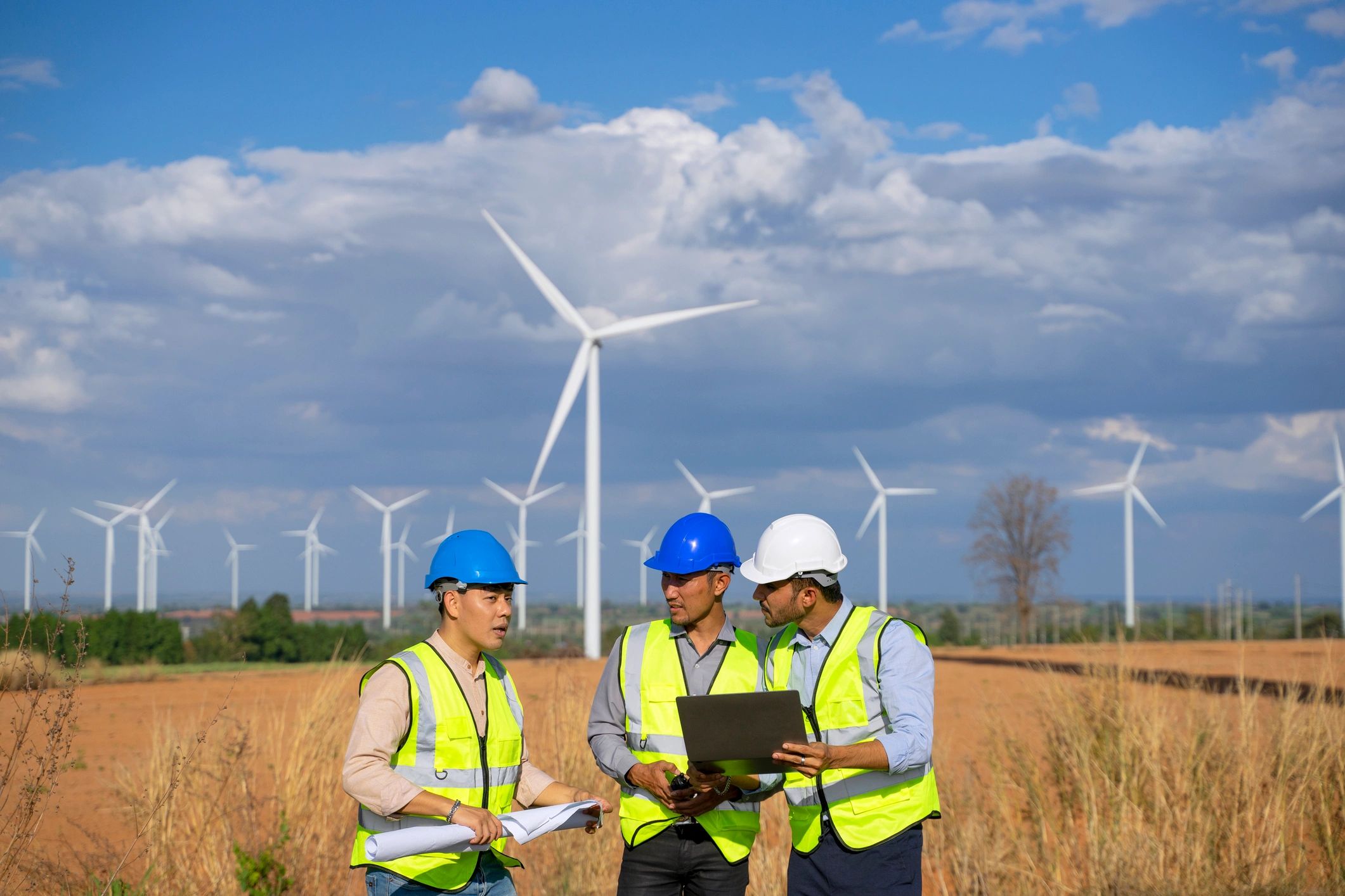 Energy project team working on site